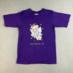 VTG Christmas Angel Bear Shirt Large (14-16) Purple Gatlinburg TN Short Sleeve